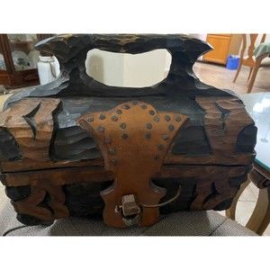 UNIQUE Medieval Dark Ages Wood Box/Purse Handcrafted with Leather Hinges